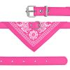 Adjustable Bandana Leather Pet Collar Triangle Scarf - Pink - M