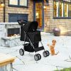 Foldable 4-Wheel Pet Stroller with Storage Basket - Black